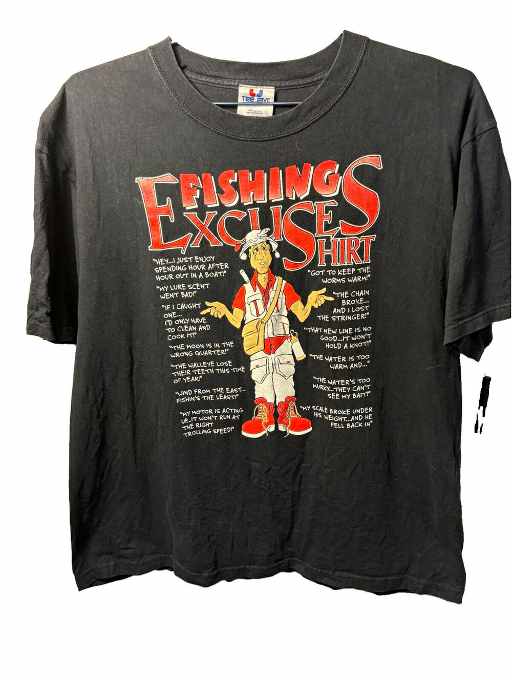 Vintage 90s Fishing Excuses Shirt Funny Novelty Tee XL Tee Jays Made in USA